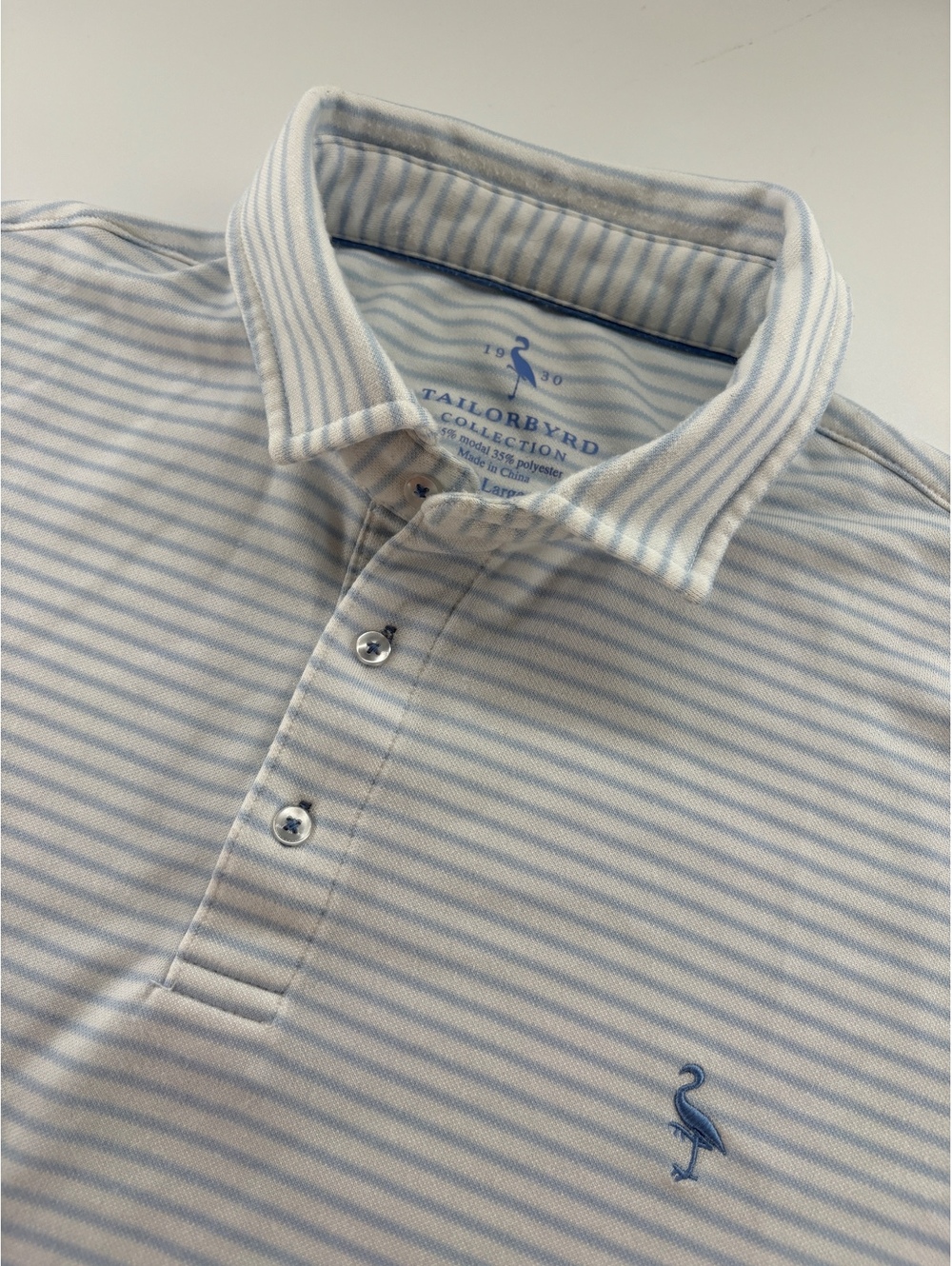 Tailorbyrd Golf Polo Men XXL Blue White Stripe Flamingo Logo
